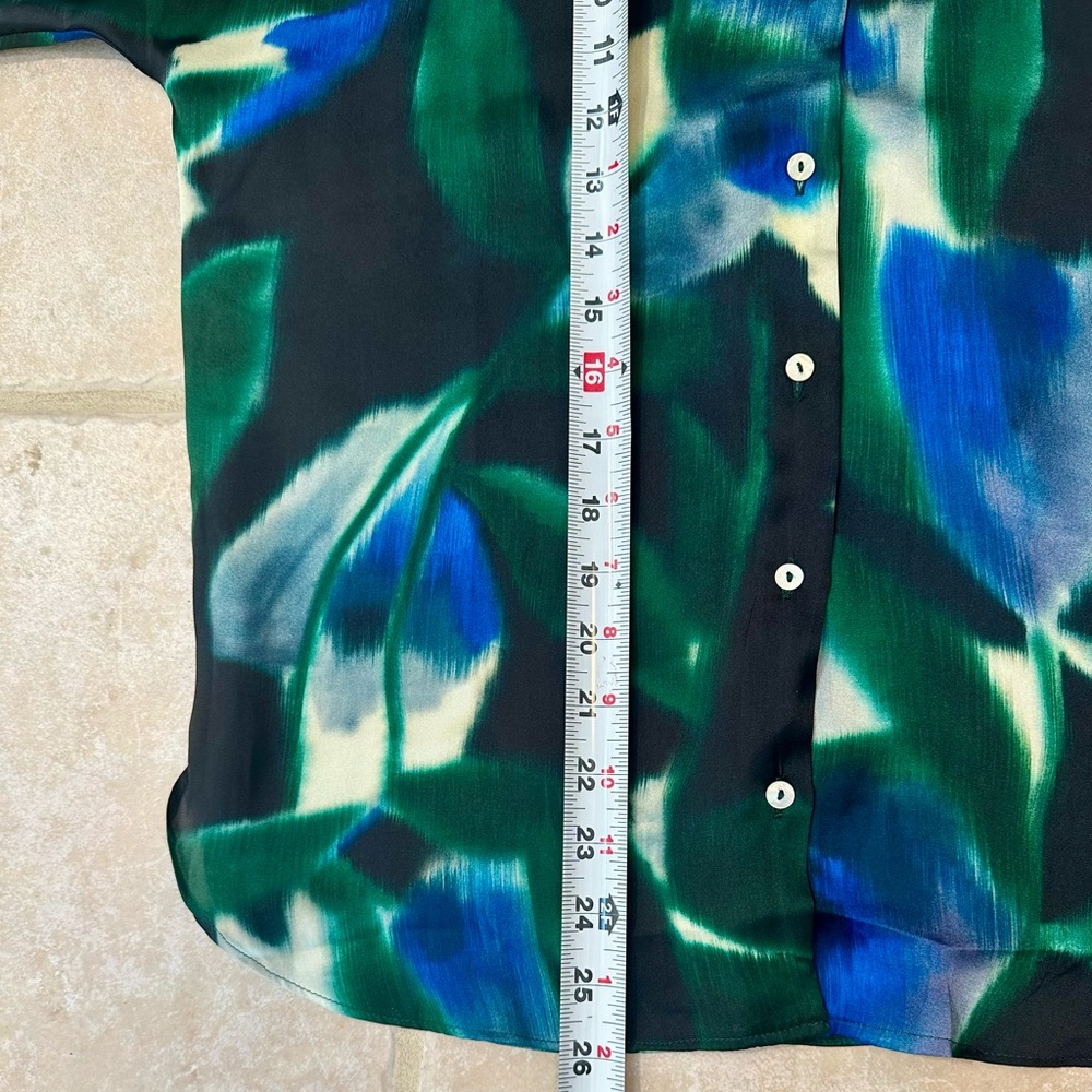 Mango MNG Tropical Blouse XS Made in Italy Tropical Business Casual Collared - Picture 10 of 12
